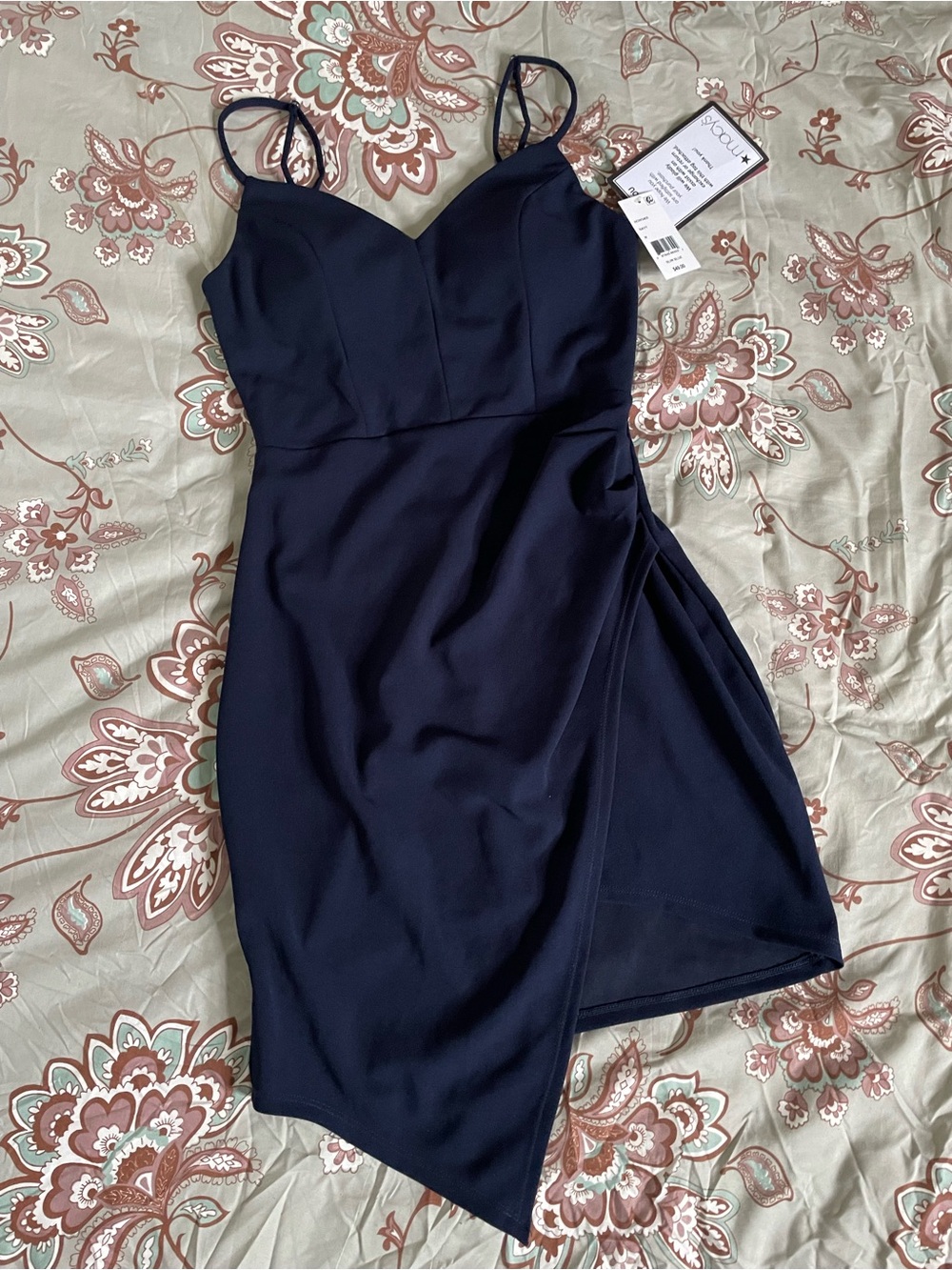 Navy Spaghetti Strap asymmetrical Sheath Dress